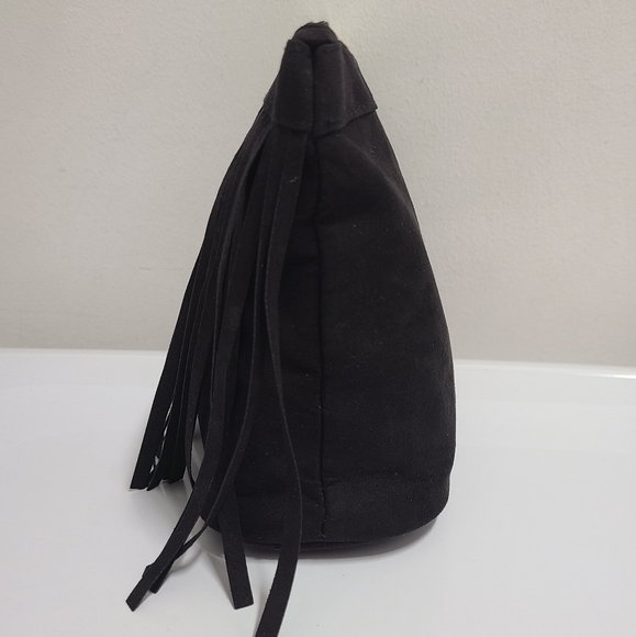 KESTREL Black Faux Suede Fringe Accessory Clutch Bag with Wristlet Strap - Picture 6 of 15
